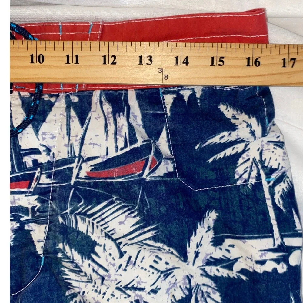 Sperry Board Shorts Mens 32 Blue Red Nautical Sailboat Palm Tree Swim Trunks